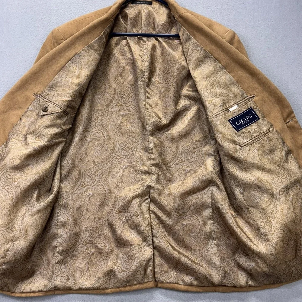 Chaps Blazer Mens 44R Tan Faux Suede Sport Coat 2 Button Notch Lapel Paisley - Picture 9 of 11